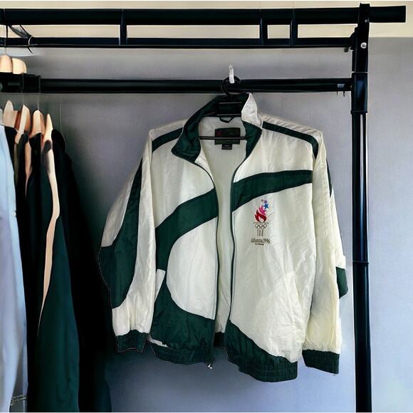 Vintage 1996 Atlanta Olympics Full Zip Windbreaker Jacket White Green Sz Medium - Picture 10 of 10